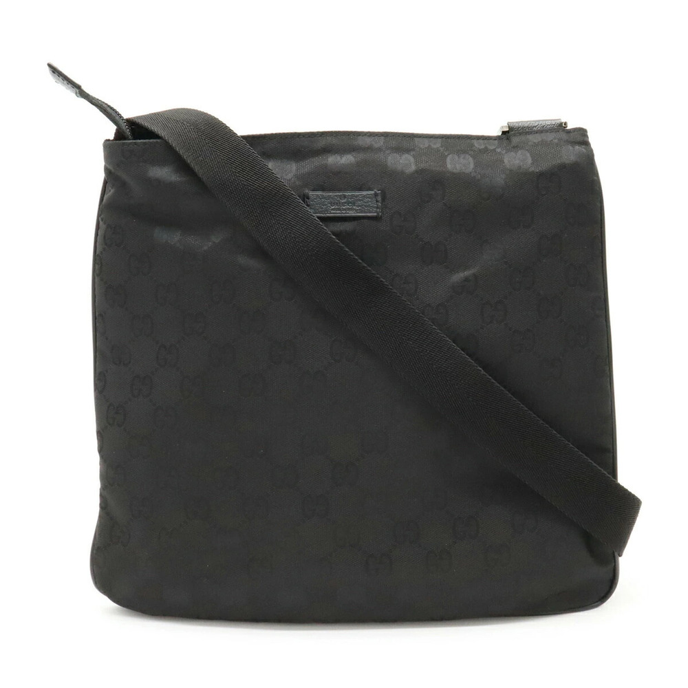 Gucci GG Canvas Crossbody Bag Gusset Leather Black